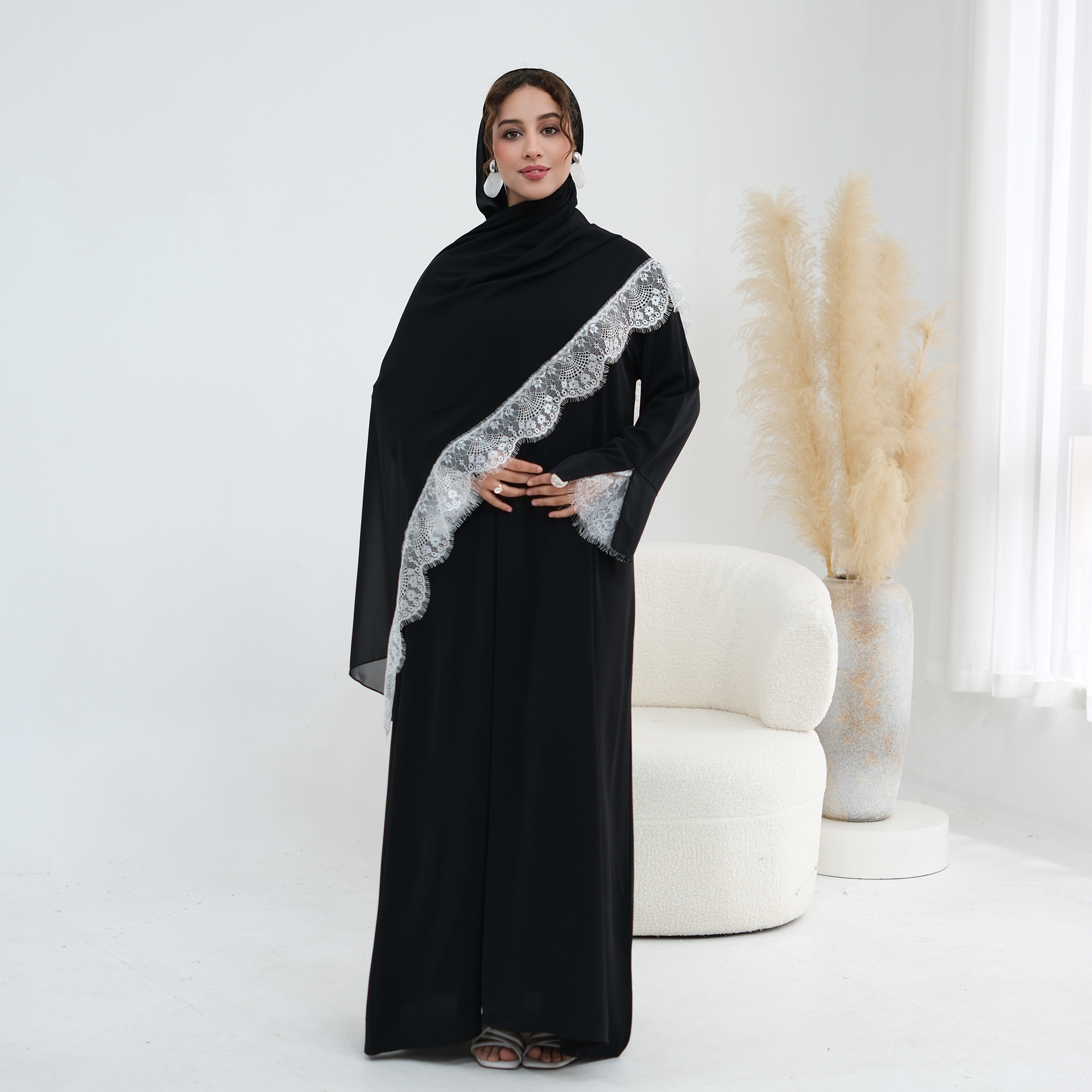 Summer Clothing Hijab - Lace Trim Regular-Fit Muslimah Abaya Dress