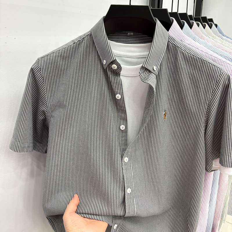 Summer Clothing Office - High End Brand Embroidered Striped Shirt