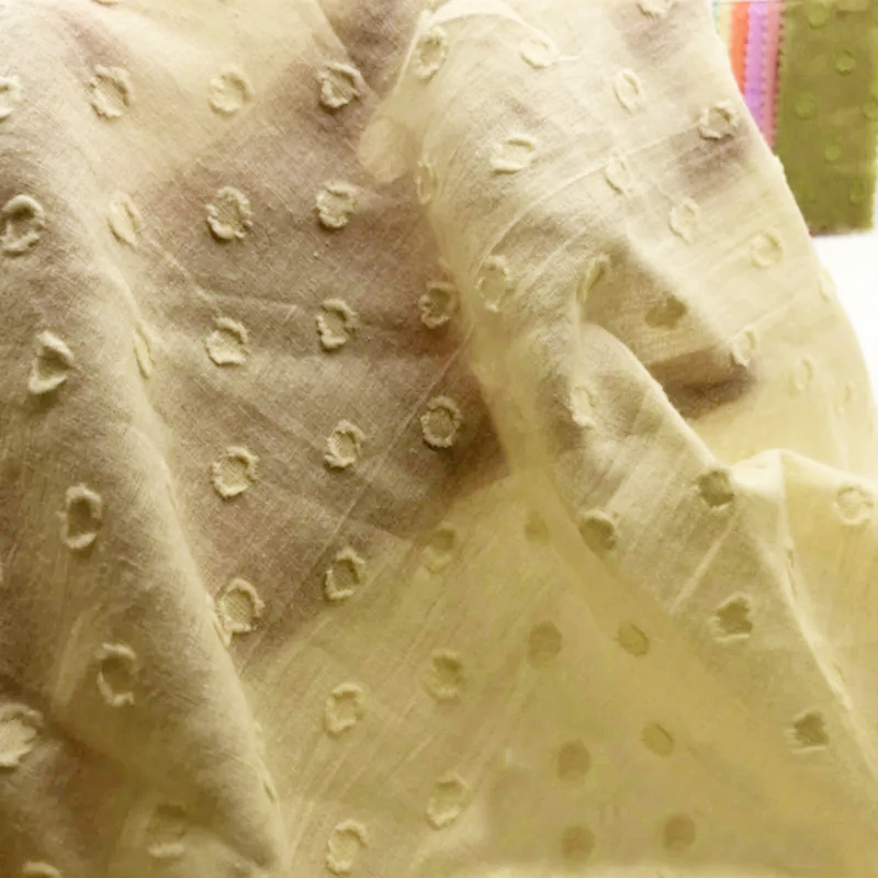 Summer Clothing Fabric - Solid Washed Cotton Polka Dot Fancy