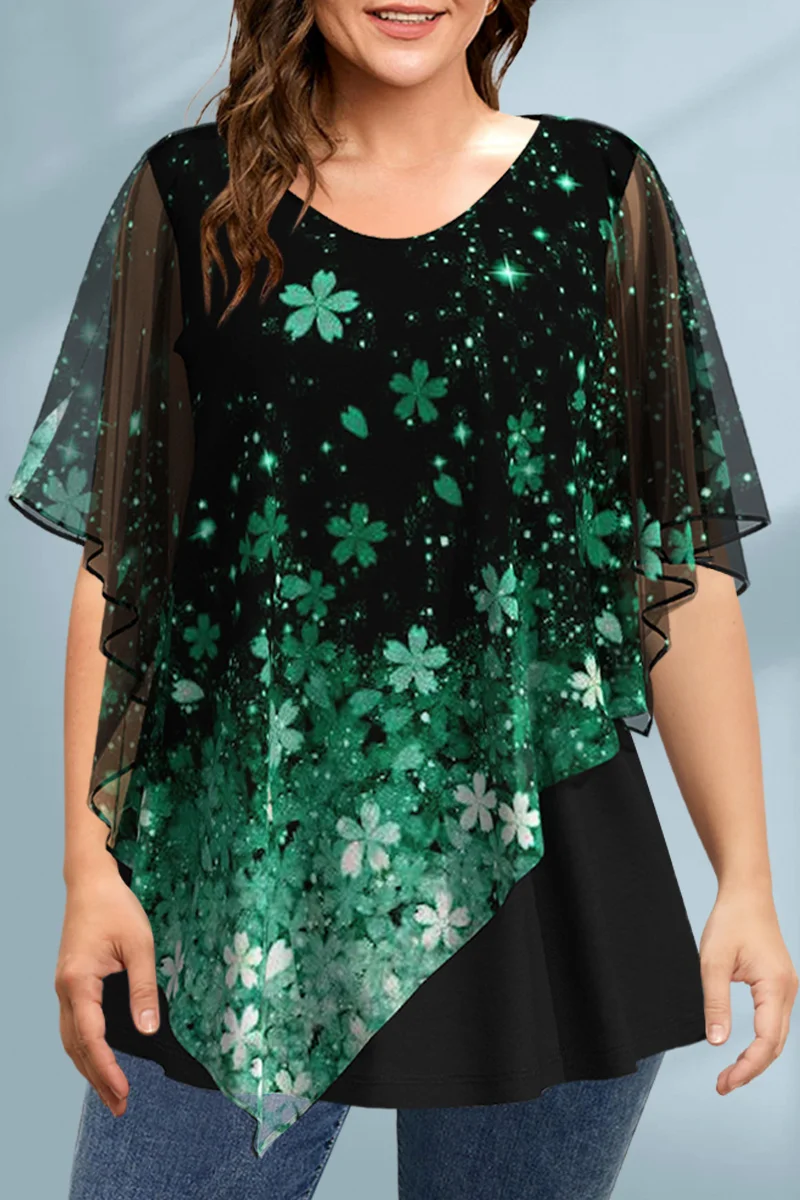Summer Clothing Office - Women's Plus Size Blouse Chiffon Floral