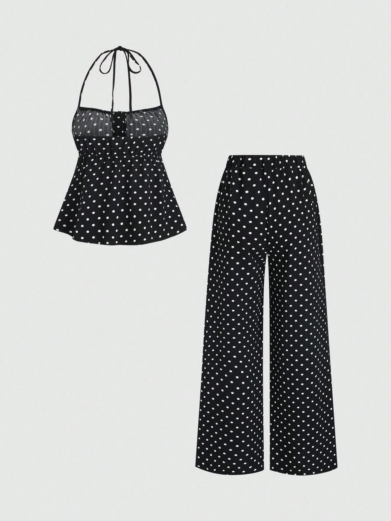 Halter Neck Top - Polka Dot Halter Neck Peplum Top