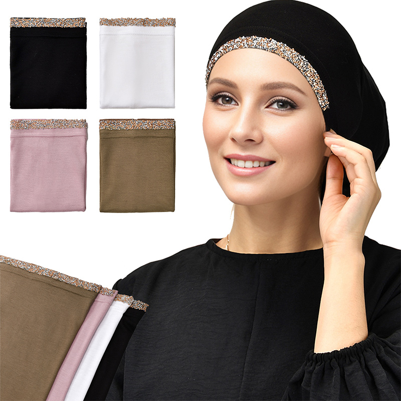 Summer Clothing Hijab - 4/Pcs Modal Cotton Rhinestone Undercap Stretchy