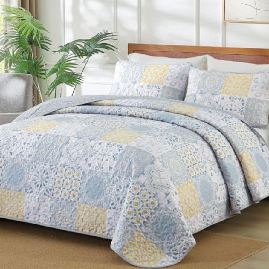 Quilt Set 3 Pieces Blue/Yellow - Summer Quilt recensie en prijs