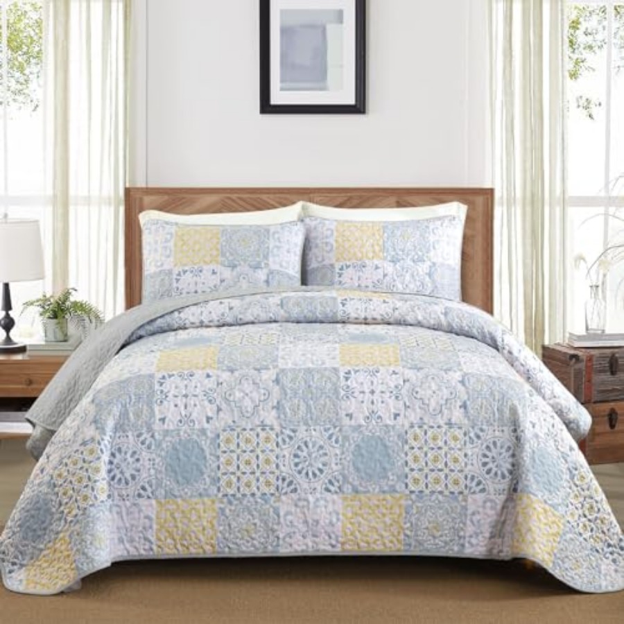 Quilt Set 3 Pieces Blue/Yellow - Summer Quilt recensie en prijs