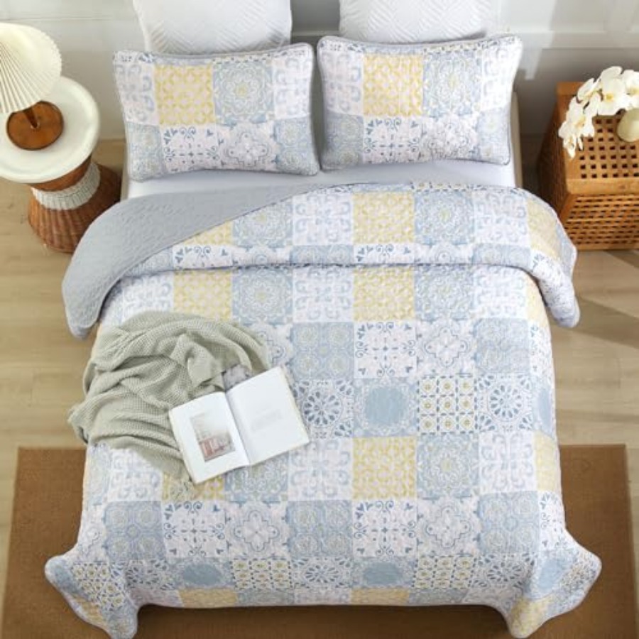 Quilt Set 3 Pieces Blue/Yellow - Summer Quilt recensie en prijs