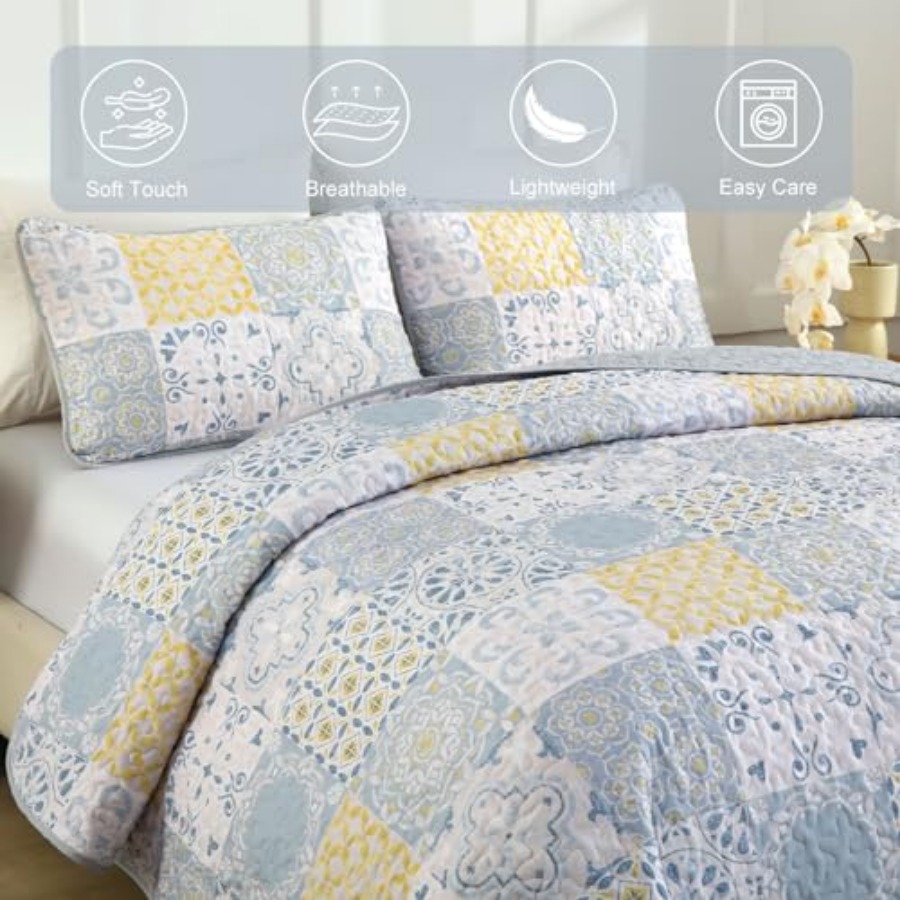 Quilt Set 3 Pieces Blue/Yellow - Summer Quilt recensie en prijs