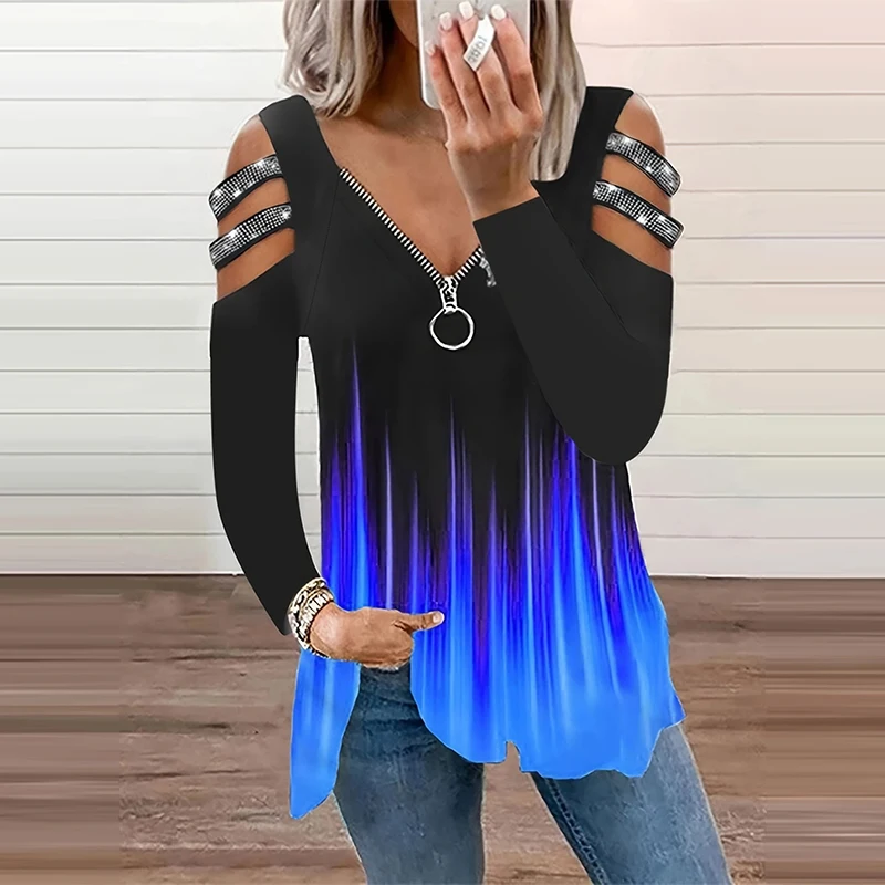 Gradient Color Zipper V Neck T - Summer Clothing Drop recensie en prijs