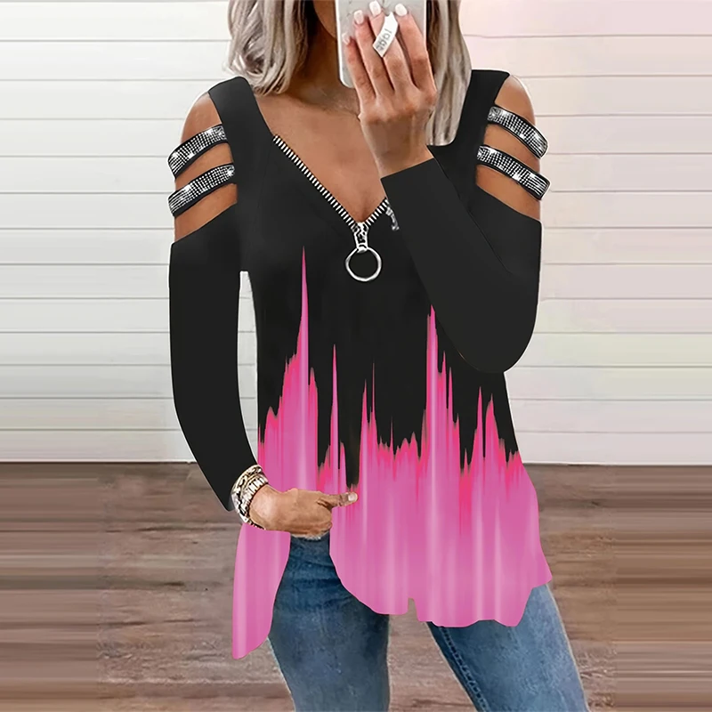 Gradient Color Zipper V Neck T - Summer Clothing Drop recensie en prijs