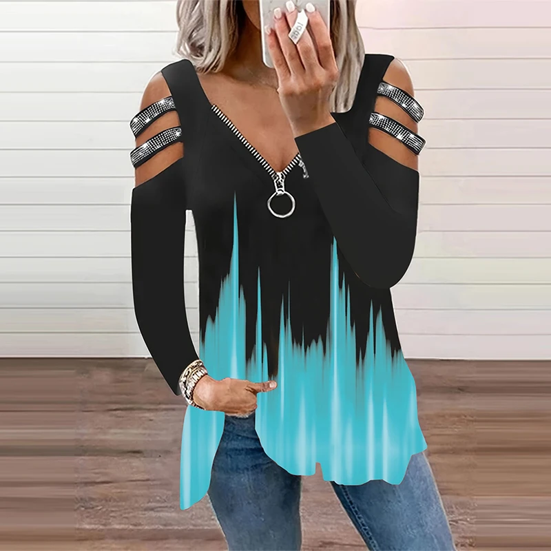 Gradient Color Zipper V Neck T - Summer Clothing Drop recensie en prijs