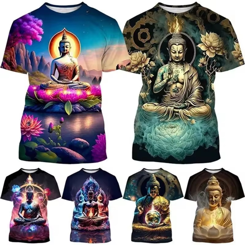 Harajuku 3D Print Buddha Shaky - Summer Clothing India recensie en prijs