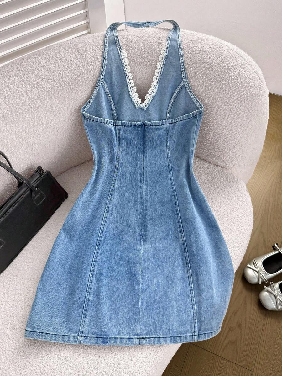 Womens Halter Neck Denim Mini  - Halter Neck Top recensie en prijs