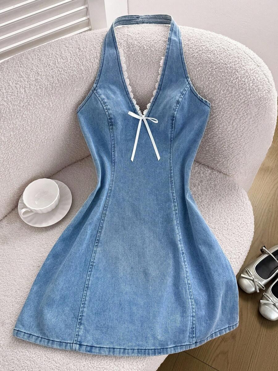 Womens Halter Neck Denim Mini  - Halter Neck Top recensie en prijs