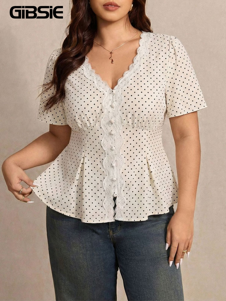 GIBSIE Plus Size Polka Dot Con - Summer Upf Clothing recensie en prijs