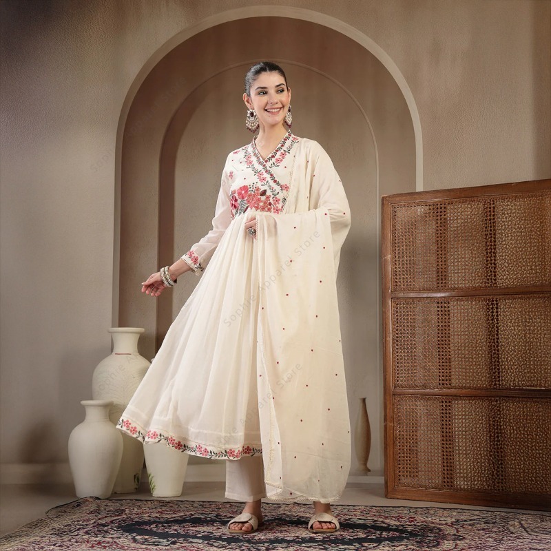 White Cotton Anarkali Kurti Se - Summer Clothing India recensie en prijs
