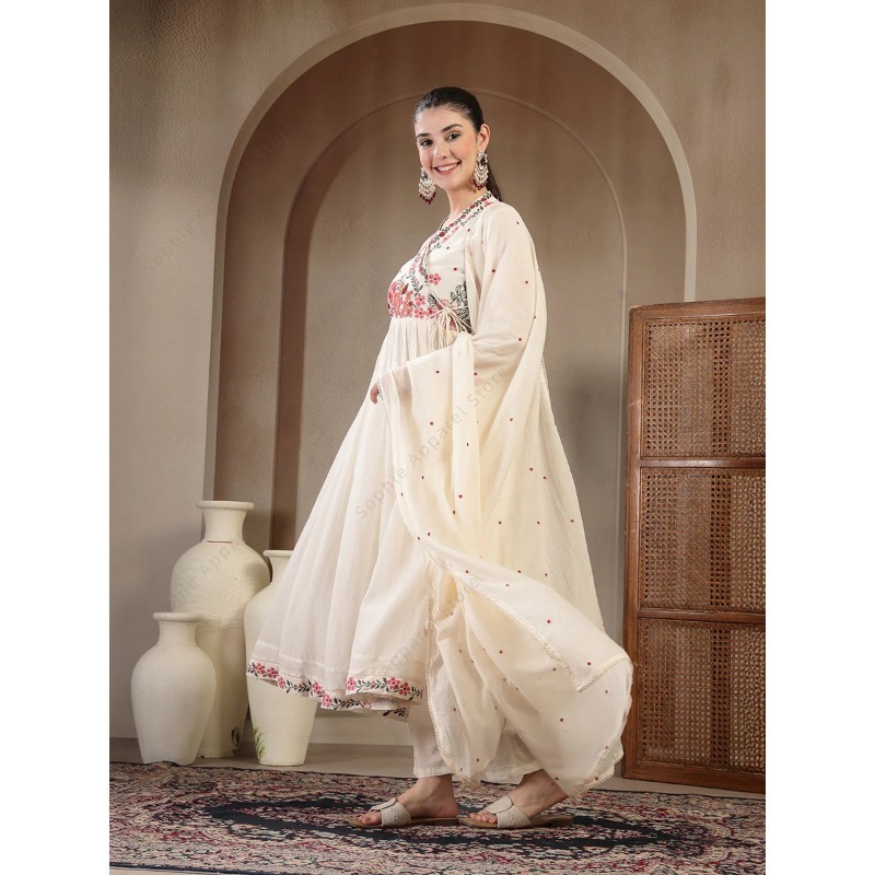 White Cotton Anarkali Kurti Se - Summer Clothing India recensie en prijs